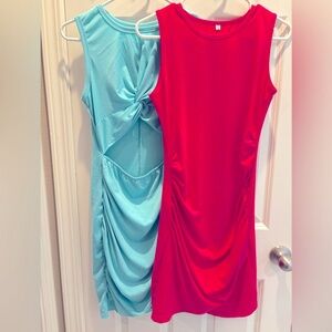 Hot pink and teal Ruched Sleeveless Dresses